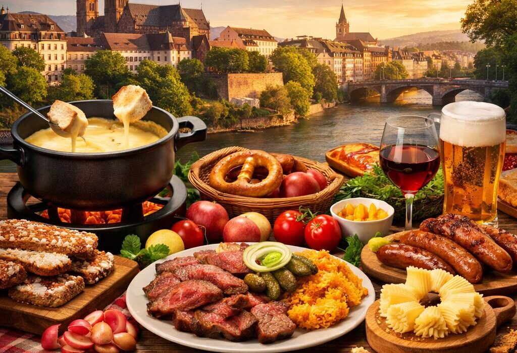 Gastronomie Beider Basel mit regionalen Spezialitäten am Rhein